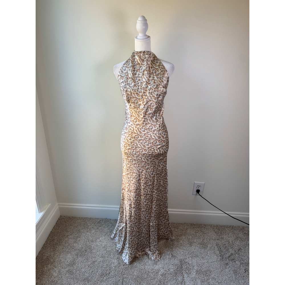 Victoria's Secret Silk Leopard Print High Neck Maxi Slip Dress Y2K 90s Coquette